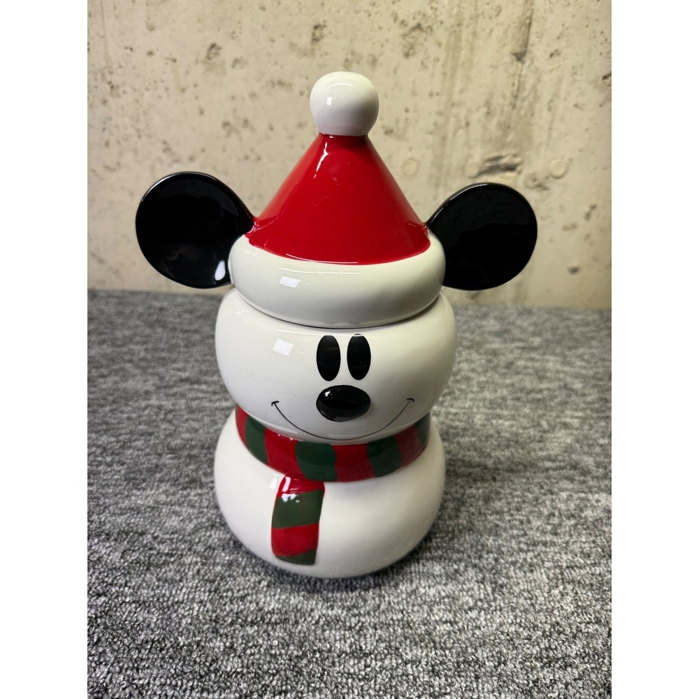 Disney Mickey Mouse Snowman Ceramic Holiday Cookie Jar Canister Zrike Brands 10"
